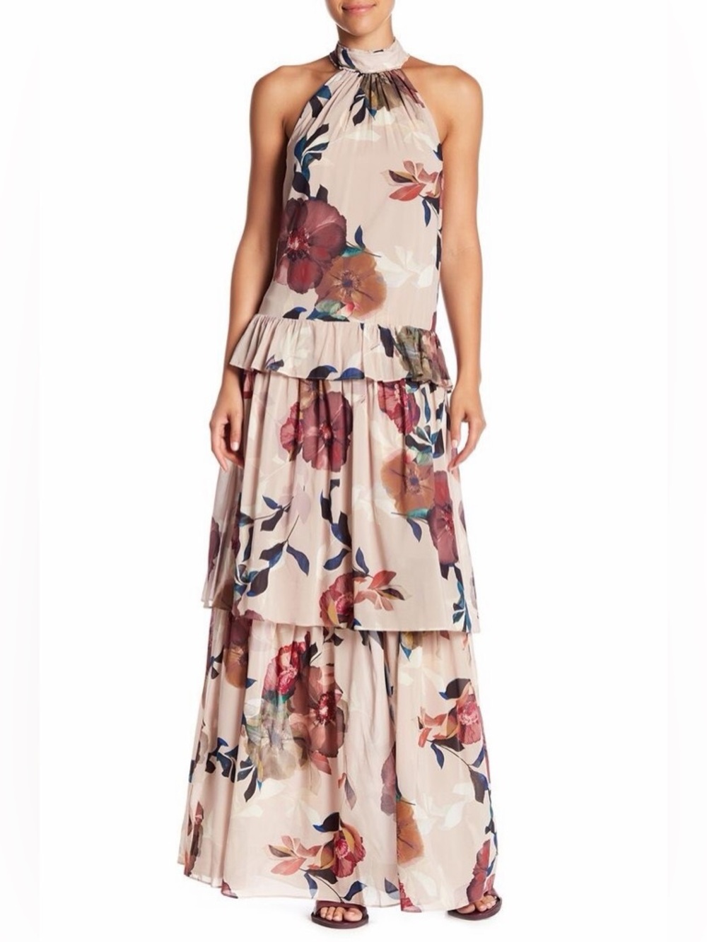 Trina Turk Kahlo Floral Print Mock Neck Maxi Dress